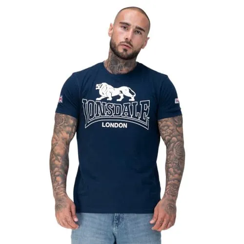 Lonsdale Hazelhurst T-Shirt Herren Dark Navy Ecru, XXL - Stylisches Herren-T-Shirt von Lonsdale mit regulärer Passform. Hergestellt aus schwerem Baumwoll-Jersey für hohen Tragekomfort. Der auffällige Druck auf der Brust sorgt für einen coolen Look.