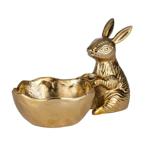 EGLO LIVING Dekoschale Ostern Ambalava, Deko Schale mit Osterhase, Elegante Osterschale zum Dekorieren, Osterdeko aus Aluminium in Gold, 25 x 16 cm
