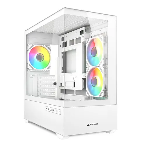 Sharkoon MK6 RGB - Micro-ATX PC Gehäuse in Weiß, modernes Glasdesign mit optimalem Airflow und RGB-Beleuchtung