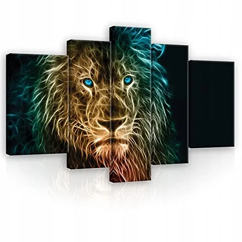WallArena - Leinwand Bilder - Löwe Abstrakt Tiere - 170x100 cm Leinwandbilder - Bild auf leinwand - Wandbild XXL groß Wandbilder für Wohnzimmer Schlafzimmer Wohnzimmerbilder Modern