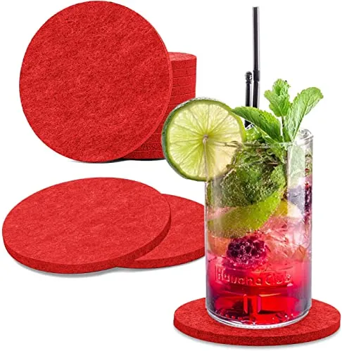 wortek – runde Glasuntersetzer aus Filz zum Schutz vor Kratzern & Flecken – 8er Set Filzuntersetzer für Tassen, Gläser, Becher sowie Kalt- & Heißgetränke – Ø 10cm waschbare Tischuntersetzer (Rot)