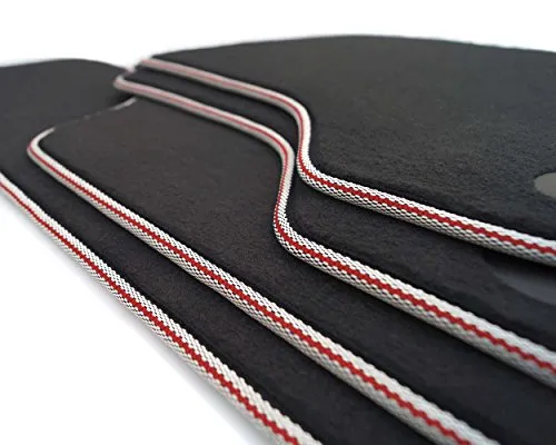 Fußmatten für Audi A3 S3 RS3 8V Velours Matten Premium Autoteppiche, Weißer Rand mit rotem Zierstreifen, 4-teilig