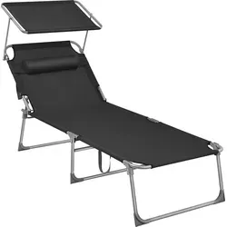 SONGMICS Gartenliege, klappbarer Liegestuhl mit Sonnendach - Liegen für Garten und Terrasse, 4-fach verstellbar mit Sonnenschutz und robustem, UV-beständigem Material, belastbar bis 150 kg.