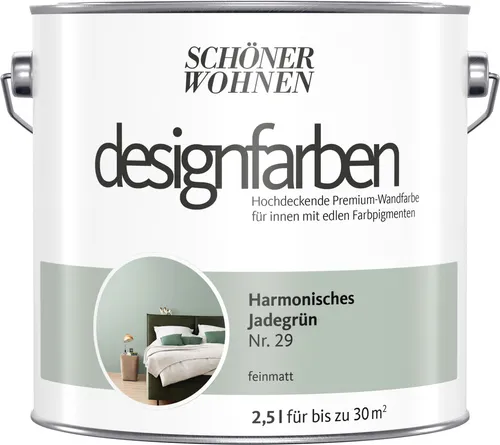 Designfarbe Grün Harmonisches Jadegrün 2,5L - Innenfarbe mit Klasse 1 Deckkraft, ideal für alle Zimmer. UV-beständig und spritzerabweisend, perfekt für ein harmonisches Wohnambiente.