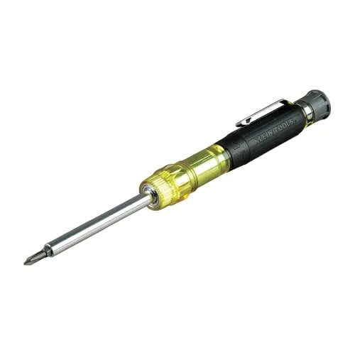 Klein Tools 32614 Schraubendreher, Präzisionselektronik 4-in-1 Taschenschraubendreher mit industriellen Stärke-Bits, gelb/schwarz