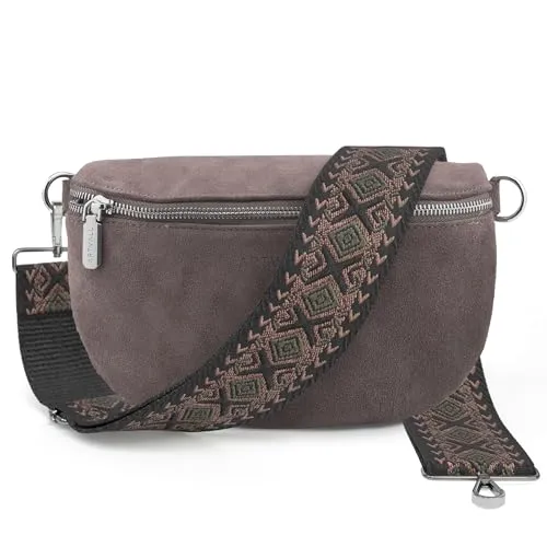 ARTVALL Umhängetasche Wildleder Lila - Elegante Umhängetasche aus hochwertigem Wildleder mit verstellbarem Taschenband, ideal für jeden Anlass. Sicherheit durch Innentasche mit Reißverschluss.