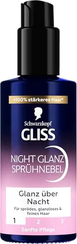 GLISS Night Glanz Sprühnebel (100 ml), Sprühpflege mit Bonding HaptIQ System & seidigem Komplex für sprödes, glanzloses & feines Haar, Leave in Haarpflege stärkt & pflegt intensiv über Nacht