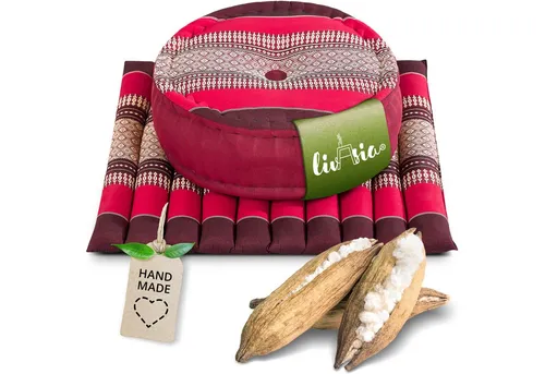livasia Meditationskissen Yogakissen Set L - Zafu Ø 38x15cm / Matte 50x50x4,5cm, Kapok, vegan, handgefertigt