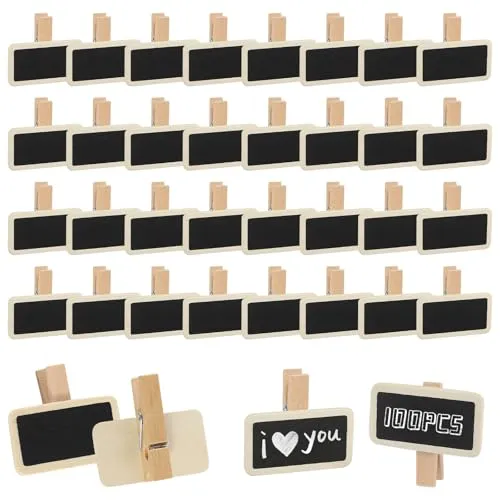 Mini Tafeln zum Beschriften 100 Stück Holz Wäscheklammern Mini Tafeln Mit Klipp Kreidetafel Clips Tafelklammern Kleine Klammern für Fotos Aufhängen Memo Notetaking Food Label