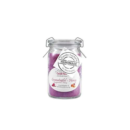 Candle Factory Baby Jumbo Duftkerze aus pflanzlichem Stearin im hitzebeständigen Glas der Marke Weck®, bis zu 24h Brennzeit, Duft: Granatapfel-Honig