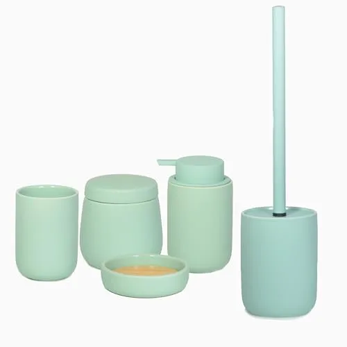 houseproud Ceramic Silk Badset 5-teilig aus Keramik mit Rubber Coating (Aqua)