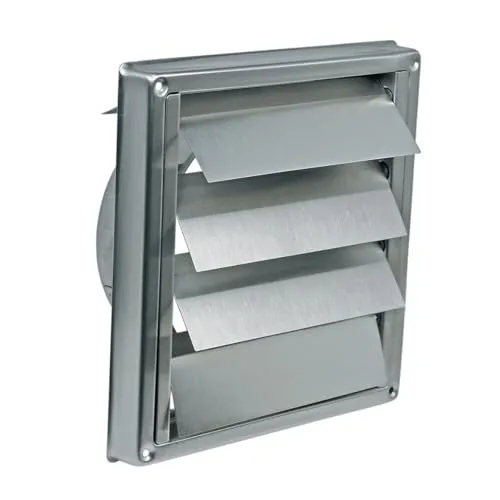 Europart 10028194 UNIVERSAL Abluft Gitter Aussengitter Ablufthaube Lüftungsgitter 155x155mm Mauer Anschluss 100mm Edelstahl mit Jalousie Luftklappen u.a. Trockner Dunstabzugshaube Klimagerät