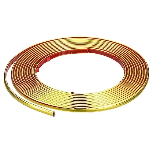 sourcing map Selbstklebend Kantenschutz Leisten - 5Meter x 8mm x 3mm Flexible Zierleisten Sockelleiste Weichsockelleiste für Türen, Fenster, Wände, Küche, Fliesen - Gold