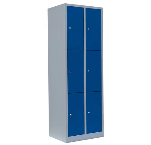 Steelboxx Fächerschrank 6 Fächer grau/blau - Verschweißter Personalschrank mit 6 Fächern, ideal für Umkleideräume und Schulen. Robuste Stahlkonstruktion, keine Montage erforderlich, sicher und langlebig.