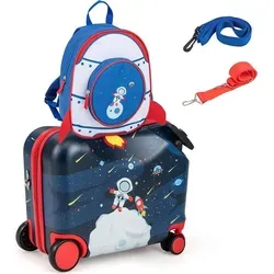 COSTWAY 2tlg Kinderkoffer + Rucksack - Hellblau - 2-teiliges Kindergepäckset mit einem 47 cm Aufsitzkoffer und einem 30 cm Rucksack, ideal für Reisen und Übernachtungen. Multifunktional und mit wasserdichtem Gehäuse, bietet es Spaß und Sicherheit für kleine Abenteurer!