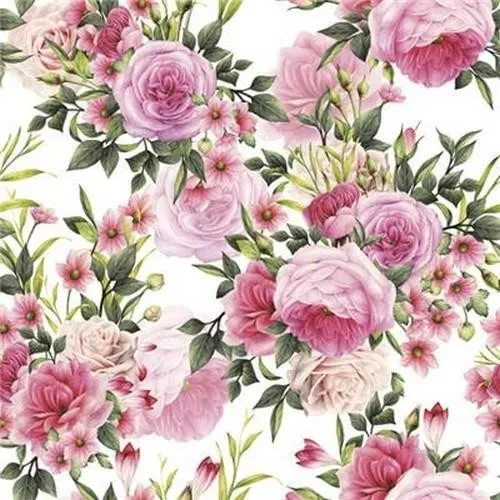 Servietten Blumen Rose Twigs with Leaves and Flowers Tischdeko Motiv 33x33cm 20