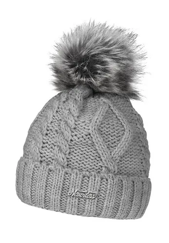 Neverless Bommelmütze gefütterte Damen Strickmütze Fell-Bommel Fleece-Futter Kunstfell