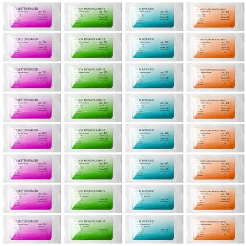 GAOUTO 32 Stück Nahtmaterial mit Übungsnadeln, Nachfüllpackung für Chirurgisches Nahtset, Nadel und faden set, Wundnaht-Kit Zusatz, idealer Naht-Übungsfaden für Studenten