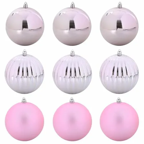 vidaXL Weihnachtskugel-Set 9 pcs Rosa Kunststoff, Wohnzimmer, traditionelle Weihnachtsornamente, Moderne Baubles, Elegante Deko für die Feiertage