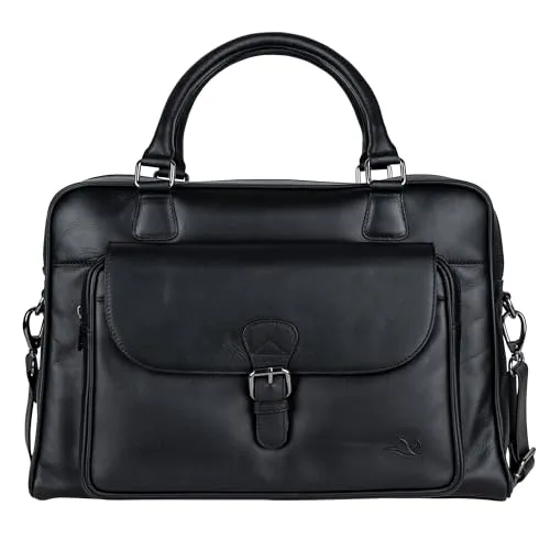MANTA Echtleder Business-Tasche - Aktentasche aus handgearbeitetem, pflanzlich gegerbtem Echtleder mit 16-Zoll Laptopfach und Trolley-Gurt für optimalen Tragekomfort – ideal für Büro und Reisen.