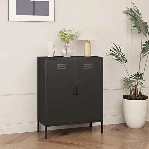 [en.casa] Aktenschrank Pyhäranta - 2-türiger Metallschrank mit flexiblem Stauraum - Vertikale Büro-Aktenschränke mit höhenverstellbaren Böden für individuelle Lagerlösungen und effizienter Luftzirkulation, ideal für Büro und Werkstatt.
