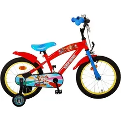 Paw Patrol Kinderfahrrad - Jungen 16 Zoll Rot Blau, ideal für Radfahranfänger mit abnehmbaren Seitenrädern und verstellbarem Sattel