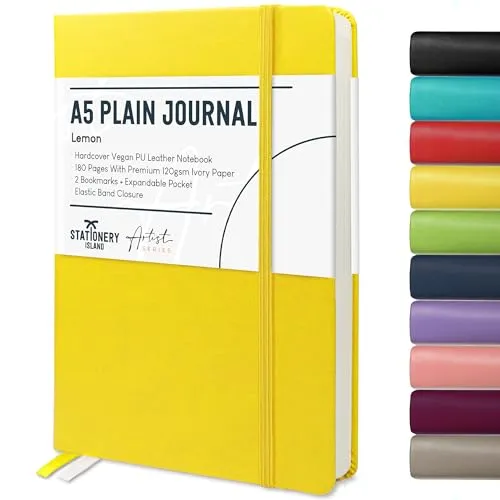 STATIONERY ISLAND Notizbuch A5 Blanko, Journal Hardcover mit 120 g/m² Dickem Papier, 180 Seiten Tagebuch, Notebook a5 für Mädchen, Reisetagebuch, Planen, Lernen, Schreiben