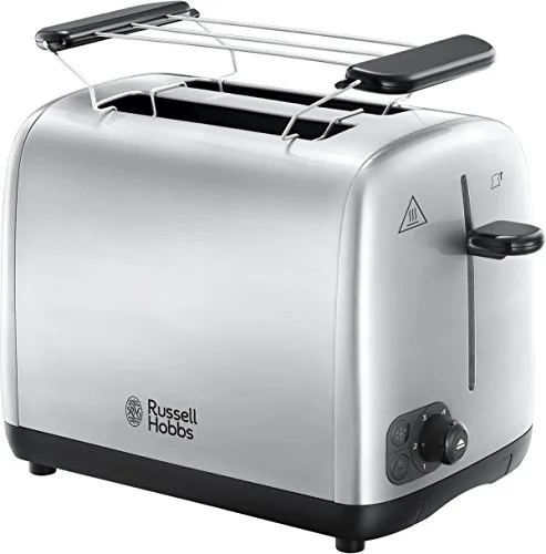 Russell Hobbs Adventure Toaster für 2 Scheiben - Edelstahl, extra breite Toastschlitze, perfekte Bräunung mit 6 Stufen und Brötchenaufsatz