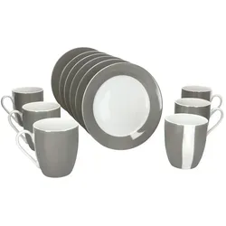 12tlg Frühstücksset VARIANT GRAU für 6 Personen - Porzellan Frühstücksset für 6 Personen, spülmaschinen- und mikrowellengeeignet, ideal für ansprechende Frühstückspräsentationen.