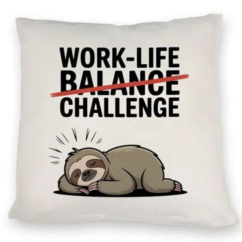 speecheese Work-Life Balance/Challenge Kissen mit Faultier Faultier-DekoKissen lustig für Büro & Zuhause