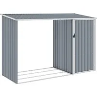 vidaXL Garten Brennholzlager - Kaminholzunterstand und Gerätehaus, aus verzinktem Stahl, wetterfest und wartungsarm, 245x98x159cm