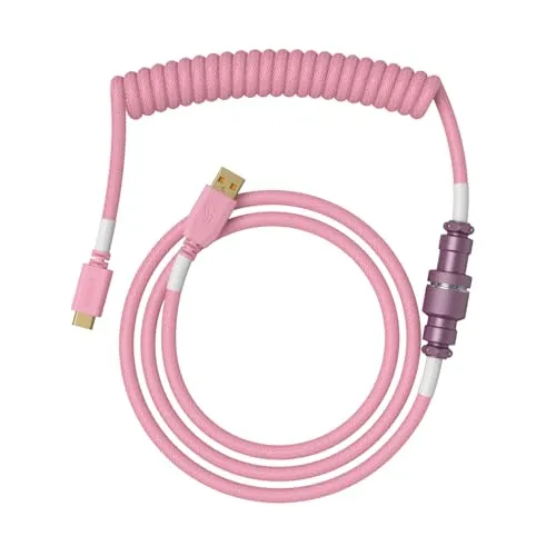 Glorious Gaming Premium Coiled Keyboard Cable - Pixel Pink - Hochwertiges USB-A auf USB-C Kabel für mechanische Tastaturen, mit doppelt geflochtener Ummantelung und 5-poligem Metall Aviator-Stecker für eine saubere und stabile Verbindung.