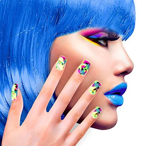 Selbstklebende Neon Kunstnägel Bunte Nägel zum Aufkleben 80s Kunstfingernägel Falsche Nägel Party Disco Achtziger Retro Faschingsnägel Künstliche Fingernägel 80er Jahre Look