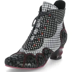 Simen Damen Stiefeletten 3176A in Schwarz-Weiß, Größe 39 - Stilvolle Halbstiefel aus hochwertigem Ledermix mit einzigartigen Prints. Bequem durch Schnürung und Reißverschluss, ideal für den Alltag.