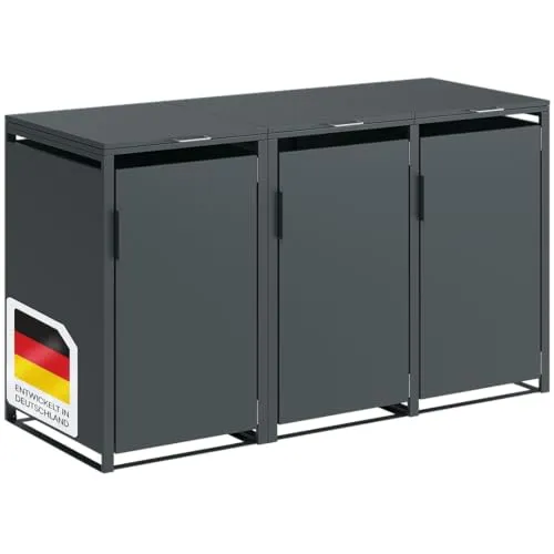 STEELSØN Mülltonnenbox Thoria 240L - Stilvolle Abfallverkleidung - Mülltonnenbox für 3 Tonnen à 240L, wetterfest aus verzinktem Stahl mit automatischem Deckel und Soft-Close-Funktion für mühelose Entsorgung.