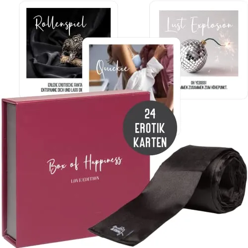 Things of Happiness Sex Gutscheine inkl. Augenbinde für Paare - 24 Gutschein-Karten für Liebe, Sex & Leidenschaft Erotisches Geschenk Valentinstag Geburtstag für Mann, Frau, Partner