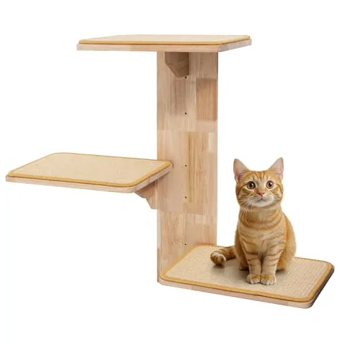 Navaris Katzen Kletterwand - Aktivitätskratzbaum mit 3 Plattformen (40x25.5 cm) und Sisalmatten, ideal für Spiel und Schlaf, robust und stilvoll für dein Zuhause.
