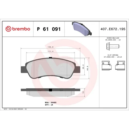 BREMBO Bremsbelagsatz für CITROËN und FIAT - Hinterachse - Bremsbeläge für die Hinterachse mit 100% Passgenauigkeit, ideal für sichere Bremsleistung und einfache Montage.