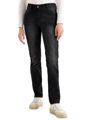 CECIL Damen 3717131 Straight Leg Jeans in schwarz von CECIL