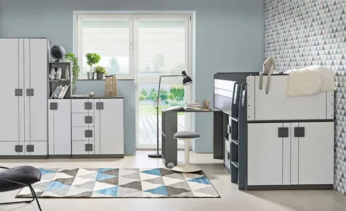 Xxxl Jugendzimmer Grau - Komplettes Set für Kinder & Jugendliche - Stilvolles Jugendzimmer-Set aus Holzwerkstoff mit Hochbett, ausziehbarem Schreibtisch und viel Stauraum für Ordnung und Komfort.