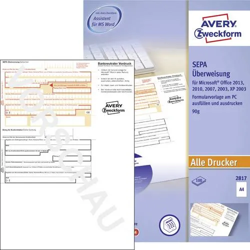 Zweckform Bankformulare 2817 SEPA-Überweisung - Bankformulare für SEPA-Überweisungen, 100 Blatt A4, inkl. Software-CD – ideal für Euro-Überweisungen in Deutschland und EU-Staaten, mit Mikroperforation und Made in Germany.