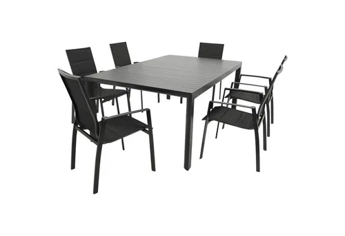 DEGAMO Garnitur LAGOS XL 7-teilig - Gartenmöbel-Set für bis zu 14 Personen, mit innovativem Butterfly-Auszugsmechanismus für flexible Tischgröße und hohem Sitzkomfort dank gepolsterter Sessel.