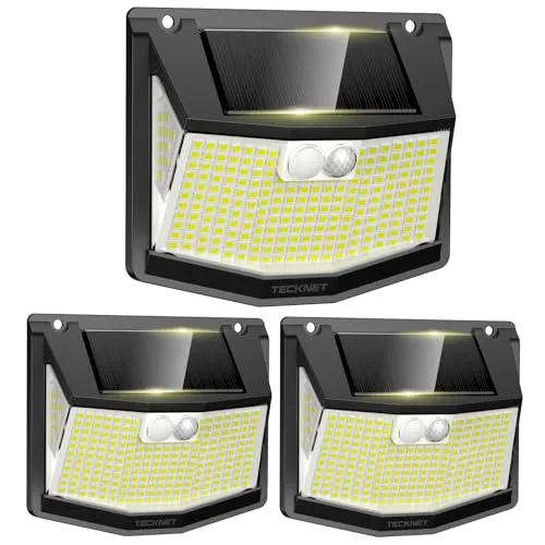 TECKNET Solarlampen für Außen mit Bewegungsmelder [3 Stück] 248 LED Solarleuchten Lampe 3 Modi 300° IP66 Wasserdichte Solar Lampe Outdoor Wandleuchte für Garten Wand Post Pathway Garage