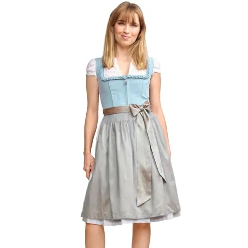 Krüger MADL Dirndl Emmeline 415769 | Hellblau Elegantes Trachtenkleid mit 60 cm Rocklänge - für Wiesn & Festliche Anlässe (DE/NL/SE/PL, Numerisch, 40, Regular, Regular, Hellblau)