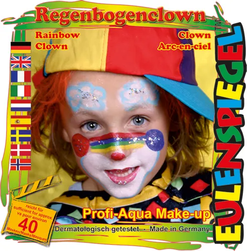 Eulenspiegel Motiv-Set Regenbogenclown, Schmink-Set, Schmink-Anleitung  1 Pinsel