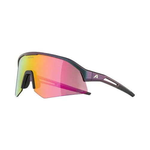 Alpina Sonic HR Sportbrille in Schwarz-Matt-Purpur mit Pinken Spiegelgläsern - Vielseitige Sportbrille für Speed Hiking, Mountainbiken und mehr. Mit innovativem 2-Komponenten-Design, anpassbaren Nasenpads und optimalem Augenschutz für Ihre sportlichen Abenteuer.