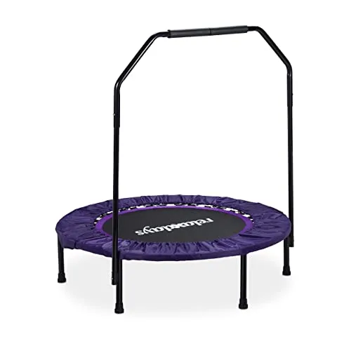 Relaxdays Faltbares Fitnesstrampolin mit Haltestange - Fitnesstrampolin für sicheres Training, bis 120 kg belastbar, ideal für Fitness und Spaß zu Hause.