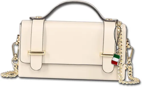 FLORENCE Damen Handtasche klein aus echtem Leder - Elegante Mini-Handtasche aus hochwertigem Rindsleder in Beige. Mit abnehmbarem Gurt und magnetischem Verschluss, ideal für stilvolle Auftritte. Handgefertigt in Italien.