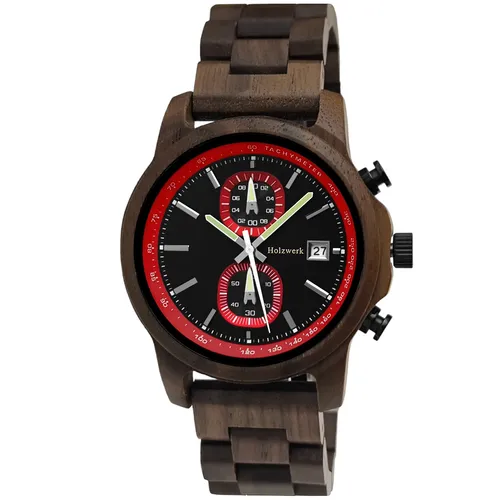 Holzwerk Chronograph Herren Holz Armbanduhr mit Tachymeter - Stilvolle Holzwerk Chronograph Uhr für Herren, kombiniert Holz und Edelstahl. Mit Tachymeter und Chronografen-Funktion, ideal für präzise Zeitmessung. Perfekt als Geschenk!