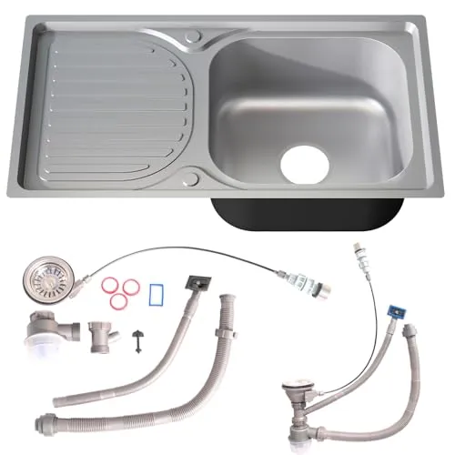 Melko Edelstahlspüle Einbauspüle mit Abtropffläche - Hochwertige Küchenspüle aus Edelstahl, inkl. Ablaufgarnitur und Siphon. Modernes Design mit praktischer Abtropffläche und robustem, pflegeleichtem Material für langfristige Nutzung.